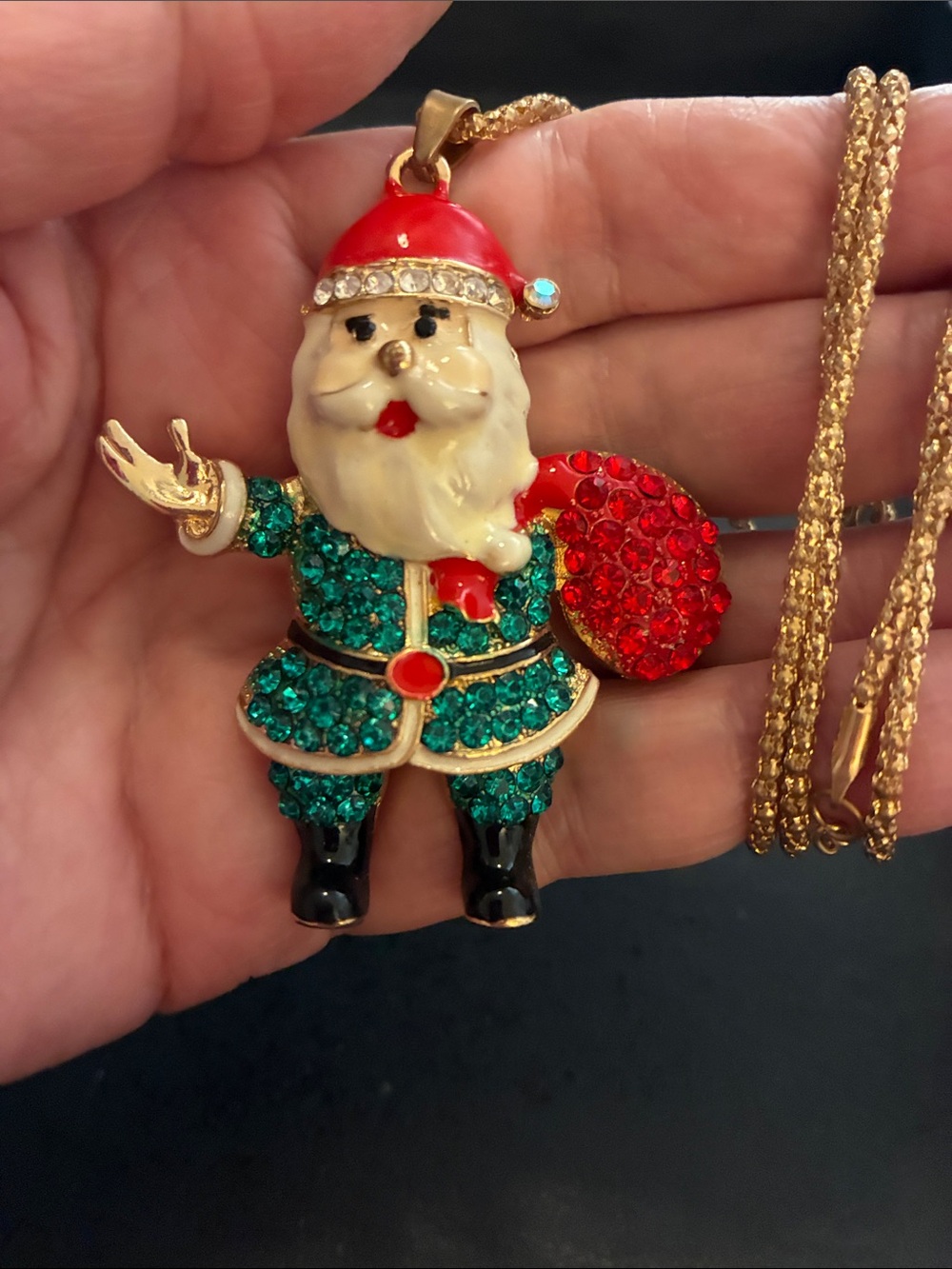 Festive Green and Red Santa Pendant Necklace - Holiday